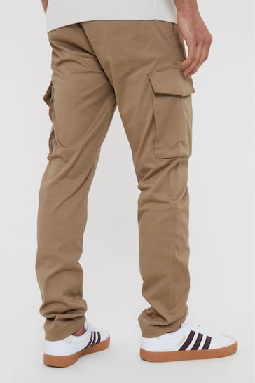 Threadbare Stone Cotton Cargo Pocket Chino Trousers With Stretch