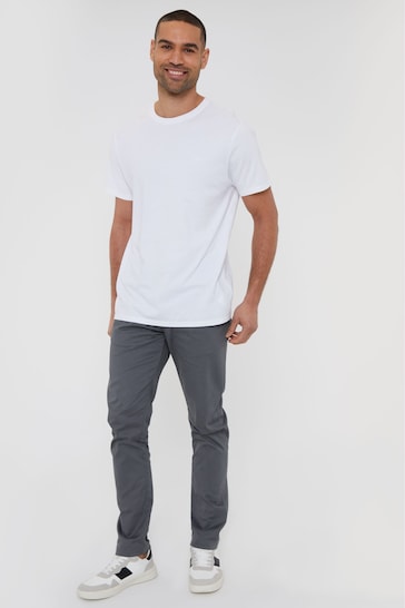 Threadbare Grey Cotton Slim Fit Chino Trousers With Stretch
