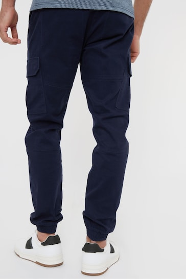 Threadbare Blue Cotton Jogger Style Cargo Trousers With Stretch
