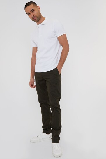 Threadbare Forest Green Cotton Slim Fit Chino Trousers With Stretch