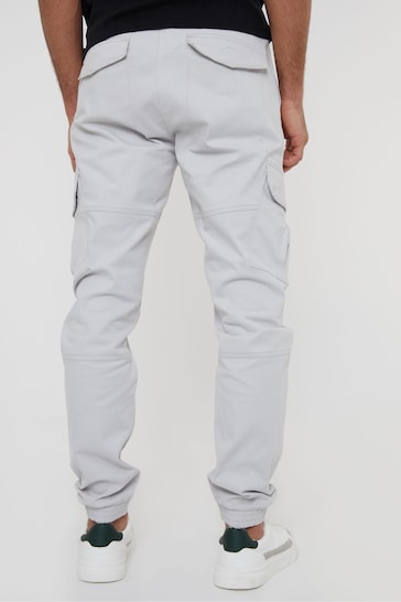 Threadbare Grey Chrome Cotton Jogger Style Cargo Trousers With Stretch
