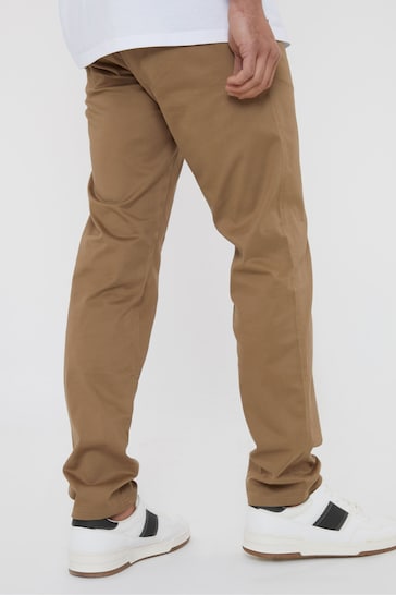 Threadbare Brown Cotton Regular Fit Chino Trousers with Stretch