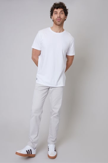 Threadbare White Cotton Regular Fit Chino Trousers with Stretch