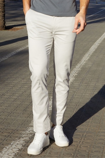Threadbare White Cotton Regular Fit Chino Trousers with Stretch