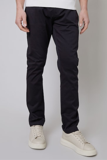 Threadbare Black Cotton Slim Fit 5 Pocket Chino Trousers With Stretch