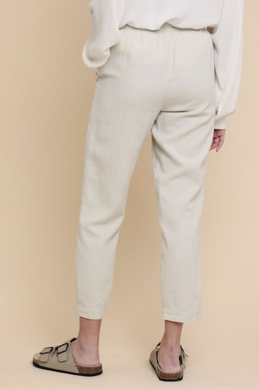 Threadbare Brown Petite Linen Blend Tapered Trousers