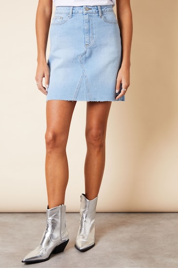 Threadbare Blue Raw Hem Denim Mini Skirt