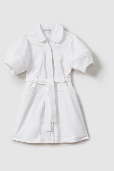 Reiss Ivory Ginny Senior Belted Puff Sleeve Dress