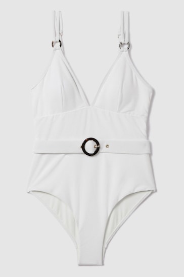 Reiss White Alora Textured Belted Swimsuit
