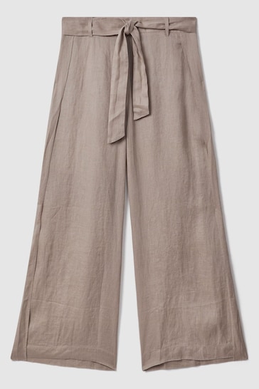 Reiss Taupe Harry Linen Side Split Trousers