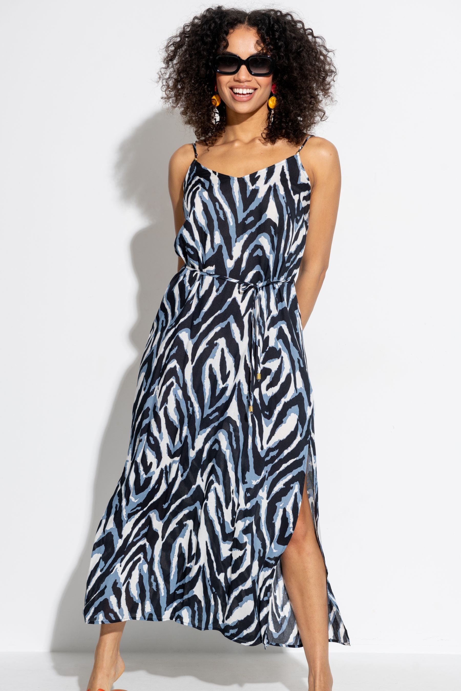 Buy Pour Moi Blue Sheer Viscose Tie Belt Maxi Beach Dress from the Next UK online shop