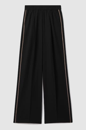 Reiss Black Remi Petite Elasticated Side Stripe Trousers