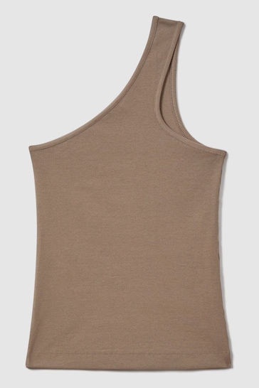 Reiss Taupe Ria Cotton Blend One-Shoulder Top