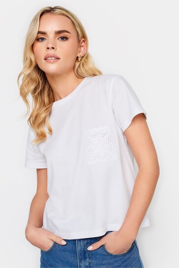 PixieGirl Petite White & Black Crochet Pocket Short Sleeve T-Shirts 2 Pack