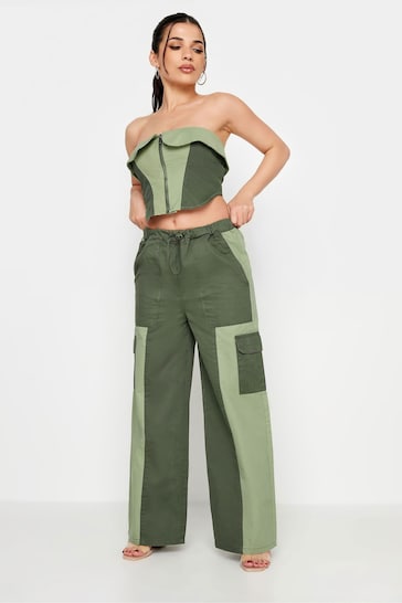 PixieGirl Petite Khaki Green Colourblock Bandeau Corset Top