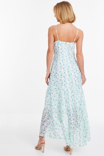 Quiz White Ditsy Floral Chiffon Strappy Maxi Dress With Ruffle Details