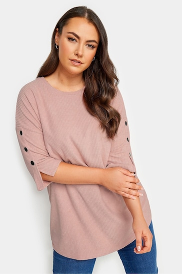 Yours Curve Pink Soft Touch Button Detailed Jumper