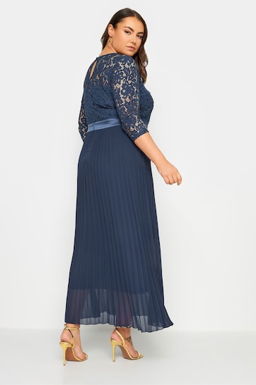 Yours Curve Blue Lace Wrap Pleated Maxi Dress