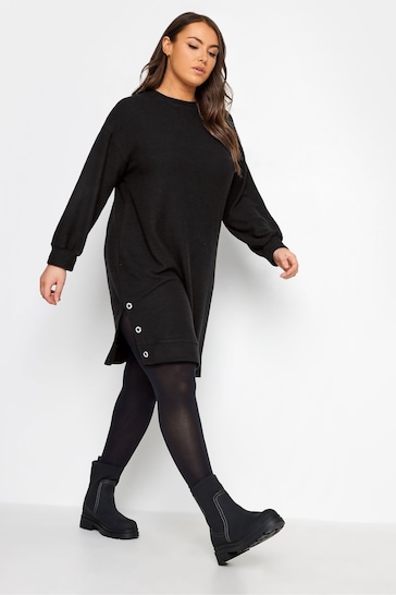 Yours Curve Charcoal Black Side Eyelet Detailed Soft Touch Jumper Dress