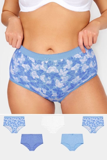 Yours Curve Blue 5 PACK Butterfly Design High Waisted Full Briefs