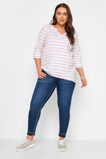Yours Curve White & Pink Stripe Top