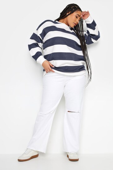 Yours Curve Navy Blue & White Stripe Sweatshirt