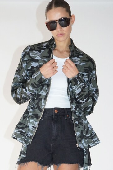 Religion Multi Utility Style Jacket With Patch Pockets and Belt in Camo