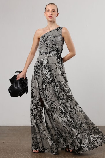 Religion Grey One Shoulder Maxi Dress With Full Floaty Skirt