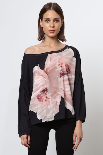 Religion Pink Off the Shoulder Batwing T-Shirt With Placement Print