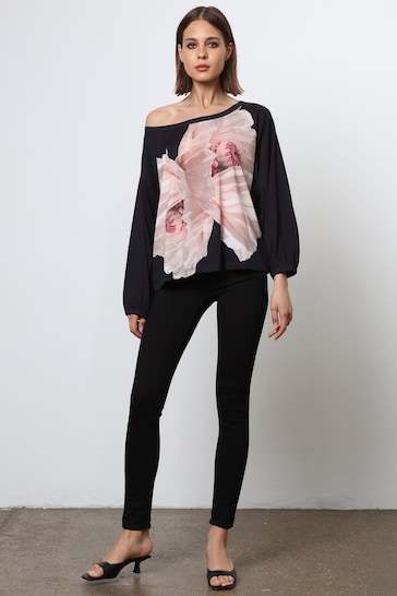 Religion Pink Off the Shoulder Batwing T-Shirt With Placement Print