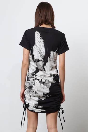 Religion Black Bodycon T-Shirt Dress With Drawstring Details