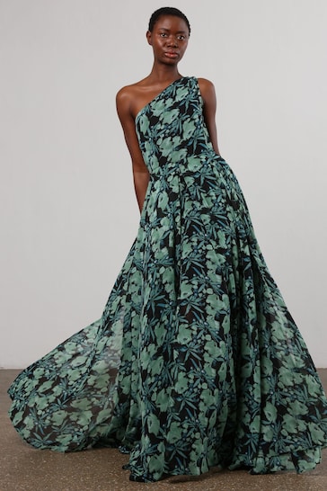 Religion Green One Shoulder Maxi Dress With Full Floaty Skirt