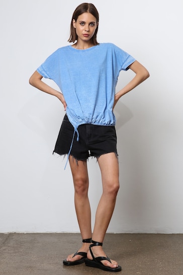 Religion Blue T-Shirt With Drawstring Detail In Textured Jersey
