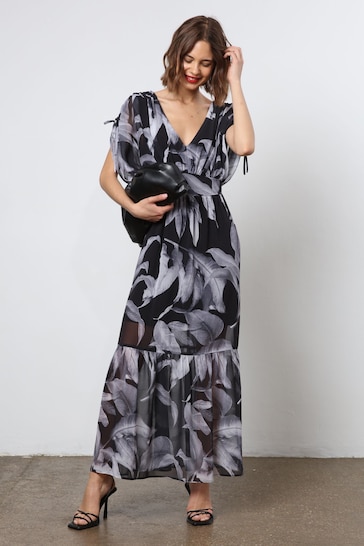 Religion Black Maxi Dress With Tiered Skirt in Beautiful Prints