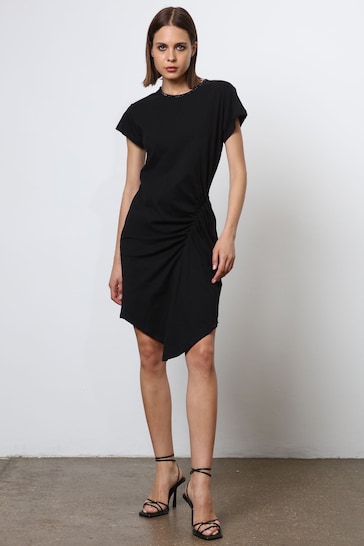 Religion Black Fitted Alchemy Dress With Beaded Neckline and Drape Detail