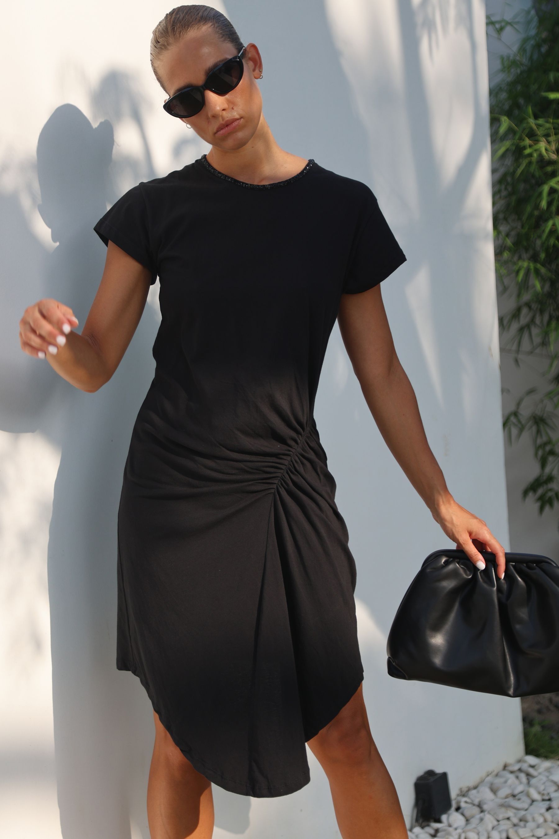 Buy Religion Black 100 Cotton Fitted Alchemy Dress With Beaded Neckline and Drape Detail from the Next UK online shop