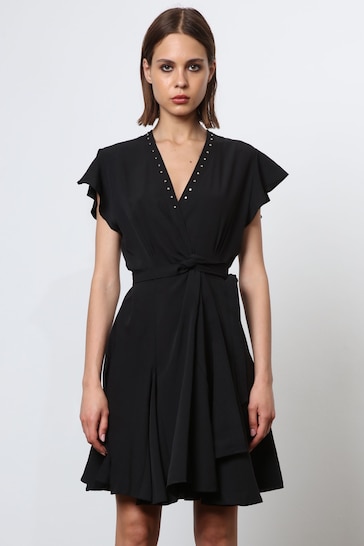 Religion Black Wrap Mini Dress With Studded Neckline