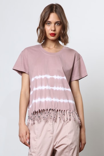 Religion Nude Oversized Particle T-Shirt With Tie Dye Stripe And Tassles