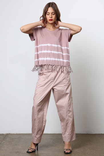 Religion Nude Oversized Particle T-Shirt With Tie Dye Stripe And Tassles