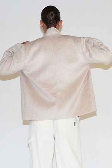 Religion Cream Cream wool Oberon Bomber Jacket With Patch Pockets and Shawl Collar