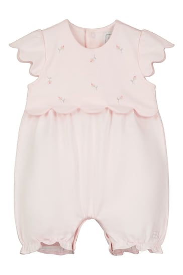 Emile et Rose Pink Romper with scalloped emb overyoke & sleeve