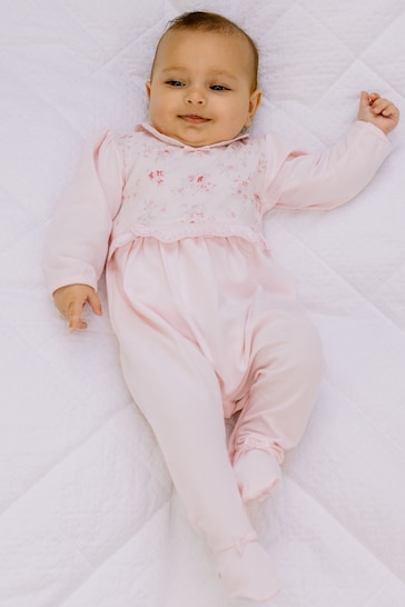 Emile et Rose Pink All in One with floral yoke, waist frill & collar