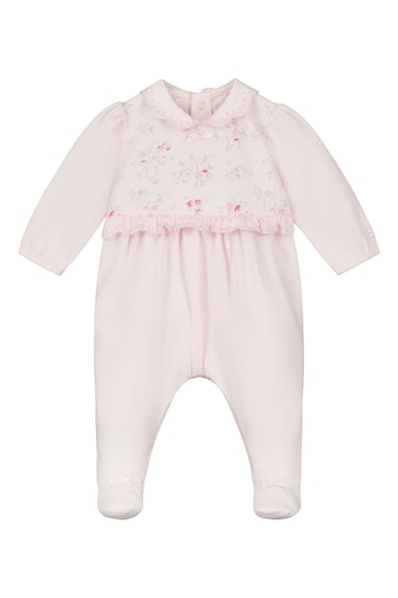 Emile et Rose Pink All in One with floral yoke, waist frill & collar