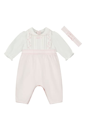 Emile et Rose Pink All In One with emb pleats, Pink lower & H/B