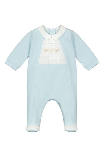 Emile et Rose Blue All In One with pleated yoke & bear emb