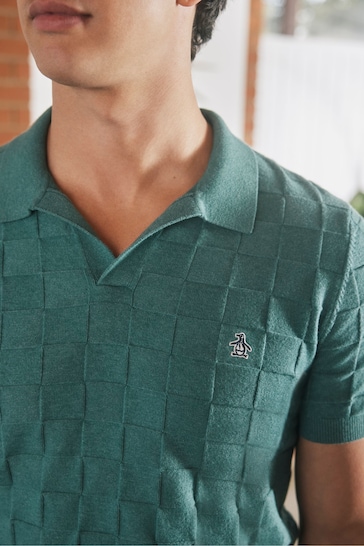Original Penguin Green Jacquard Knit Cotton Blend Polo Shirt
