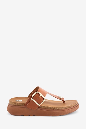FitFlop Natural Gen Buckle Leather Toe Post Sandals