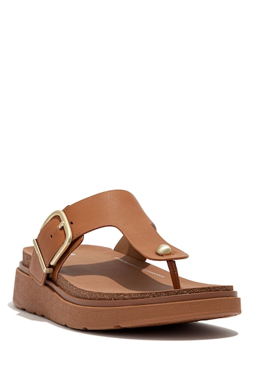FitFlop Natural Gen Buckle Leather Toe Post Sandals