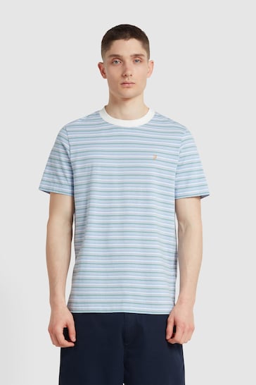 Farah Blue Danny Stripe Short Sleeve T-Shirt