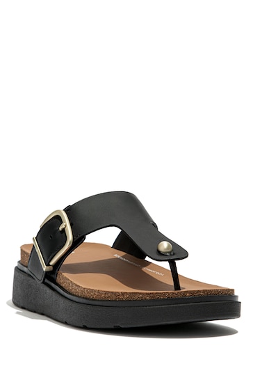 FitFlop Gen-ff Buckle Leather Toe Post Black Sandals